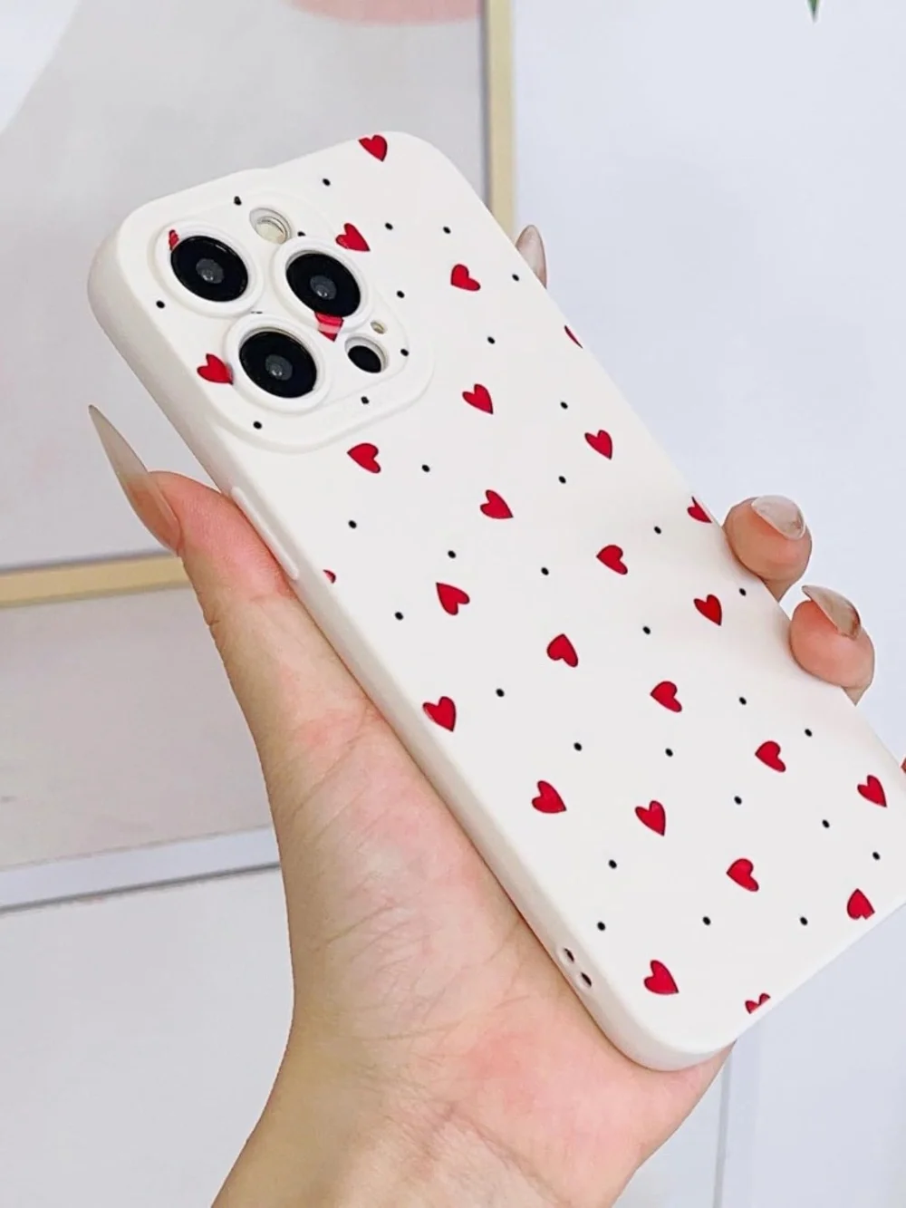 iPhone 15 Pro Max Case | Polka Dot & Love Heart Pattern